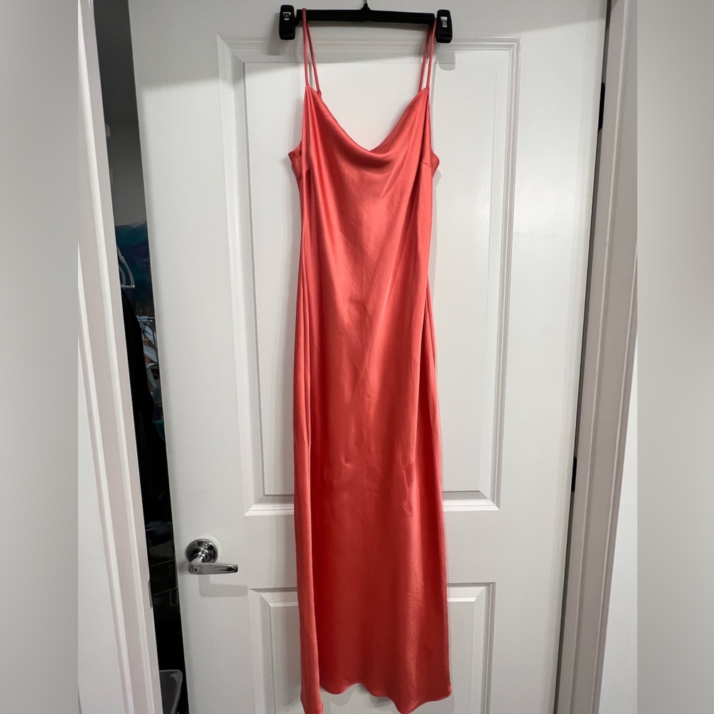 Express satin Maxi slip dress, adjustable straps, size small , coral,